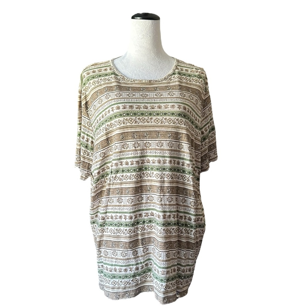 Element Tan and Green Striped Short Sleeve Tee